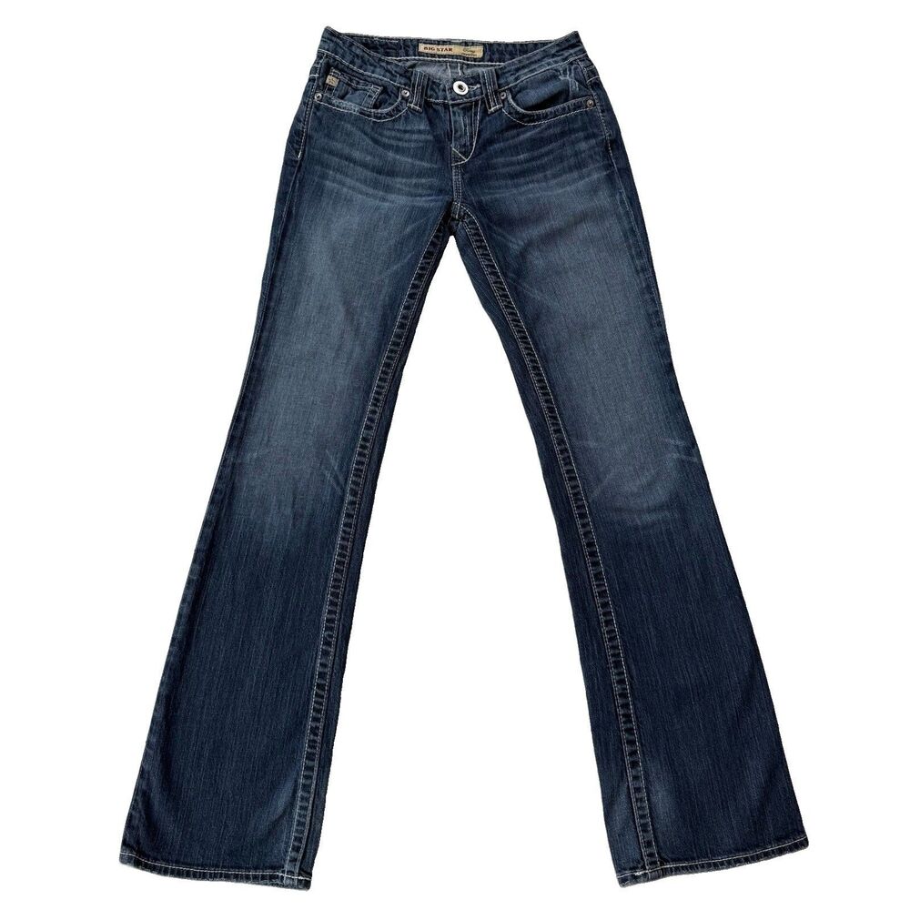 Big Star Jeans Womens 26 Long Remy Low Rise Boot Cut Dark Wash Whiskered Y2K